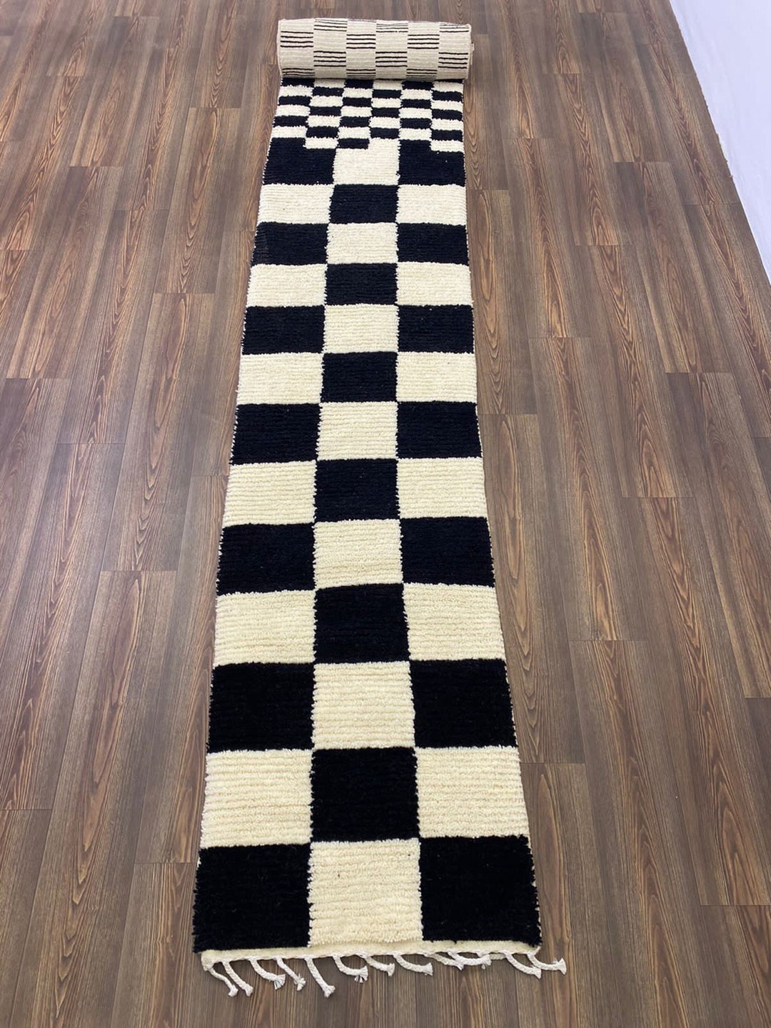 Irregular Checkered Black and White Runner Rug Moroccan Etsy