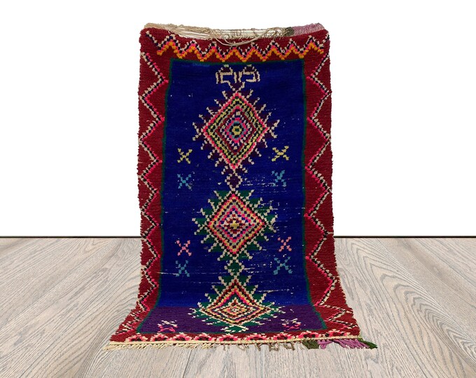 vintage shaggy small rug, 2 by 5 feet, moroccan berber colored narrow runner rug.