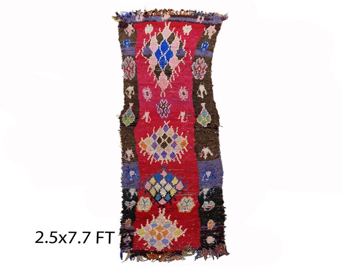 2.5x8 Moroccan vintage runner rug, Long Berber unique rug runner.