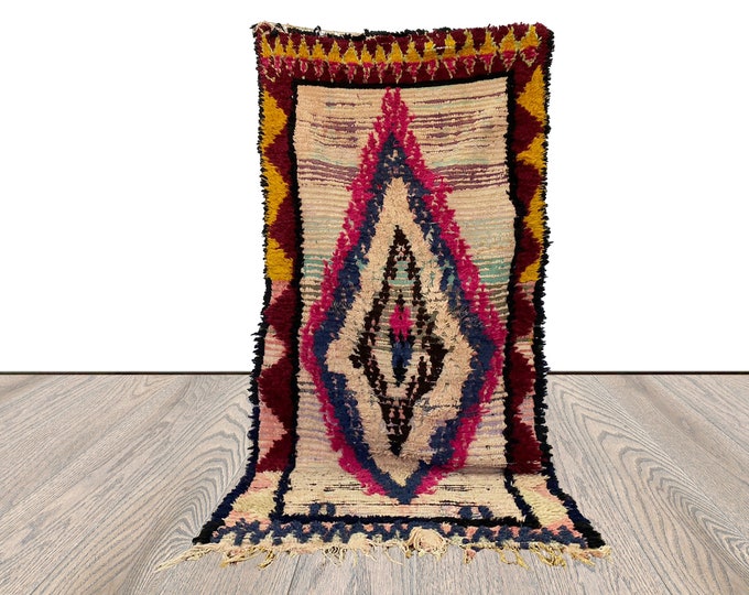 4x8 ft Vintage Moroccan woven Wool and Yarns Rug, Berber runner Colorful Rug.