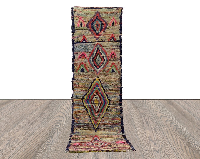 3x9 Moroccan worn Handwoven narrow runner Rug.