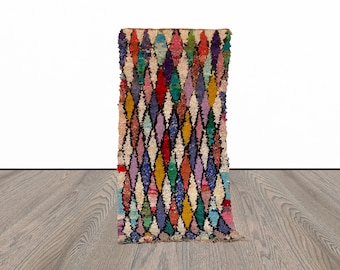 Moroccan Boucherouite  colorful rug 3x6 ft.