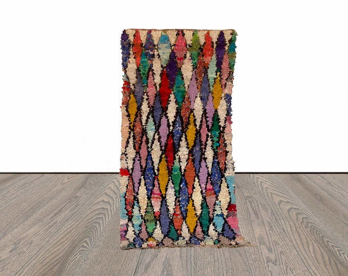 Moroccan Boucherouite  colorful rug 3x7 ft!