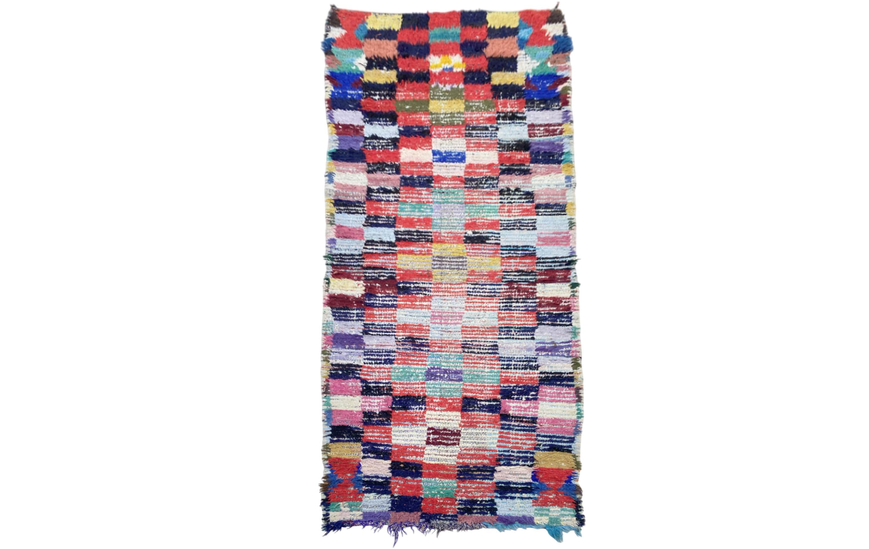 ヴィンテージ モロッコ製 カラフルチェックラグ ヴィンテージ モロッコ