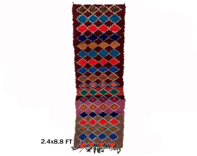 Moroccan berber shag narrow 2x9 runner rug.