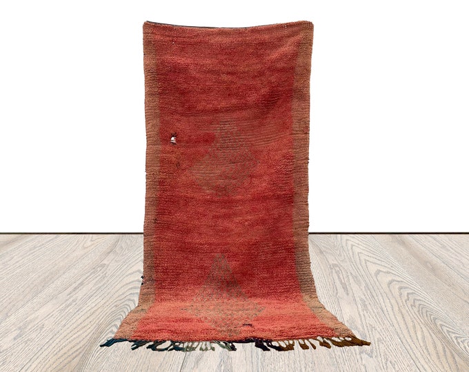 tribal berber moroccan vintage rug, woolen shag area rug 4x8 feet.