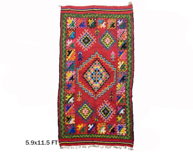 6x12 Wool Moroccan Area Rug: Vintage Colorful Design!