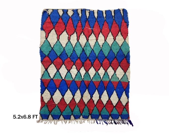 5x7 Colorful Diamond Moroccan Area Rug: Vintage Berber Style!