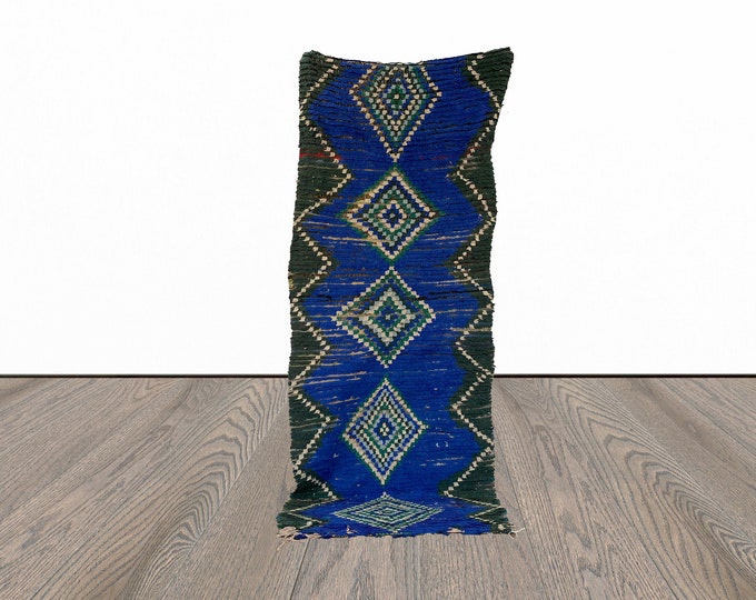 Moroccan diamond blue 3x9 runner rug.
