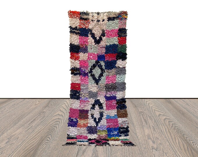 3x7 Boucherouite Rugs, Moroccan Berber Narrow runner Rug.