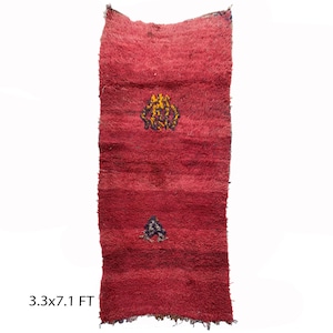 Berber Moroccan red runner rug 3x7, Narrow vintage rug runner.