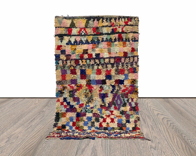 4x8 Colorful Boucherouite Moroccan Rug.