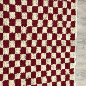 Red and white checkered rug, large moroccan berber checker area rug, morocco checkerboard rug, modern kitchen rug. image 5