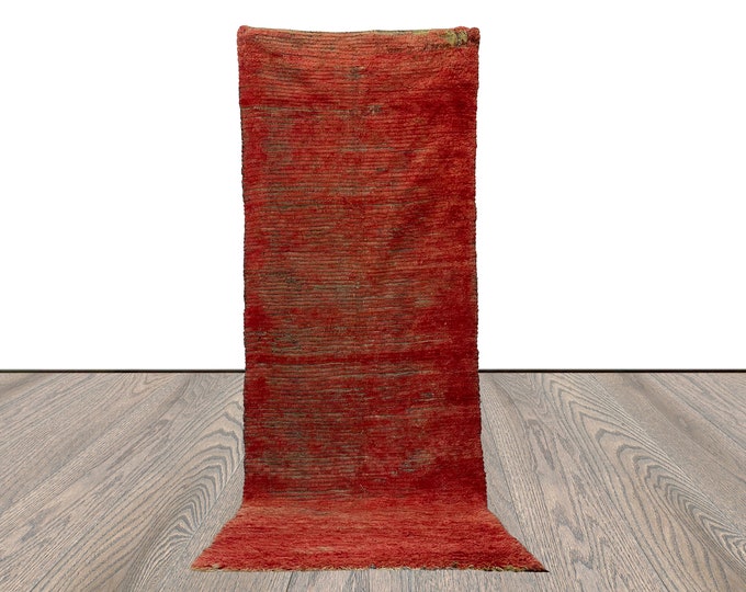 3x9 Moroccan Berber vintage Faded red solid runner Rug.