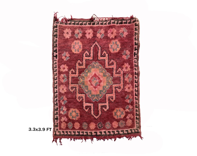 Small Moroccan: vintage Berber colorful rug 3x4.