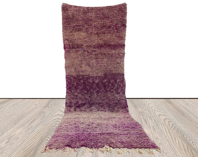 4x11 ft Moroccan long runner rug, Berber vintage shag rug.