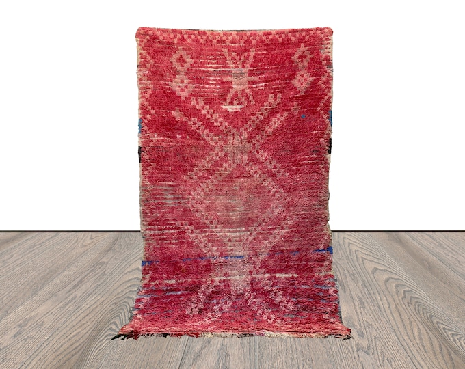 4x7 Moroccan vintage Faded red rug, woven Berber area rug.