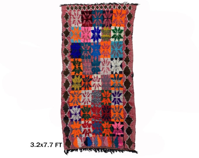 Moroccan Vintage colorful 3x8 runner rug!