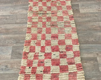 モロッコ ヴィンテージ ラグ レッド×オレンジ 169×116cm チェック柄 3 x 7 フィートのボヘミアン風チェック柄モロッコ ランナー ラグ