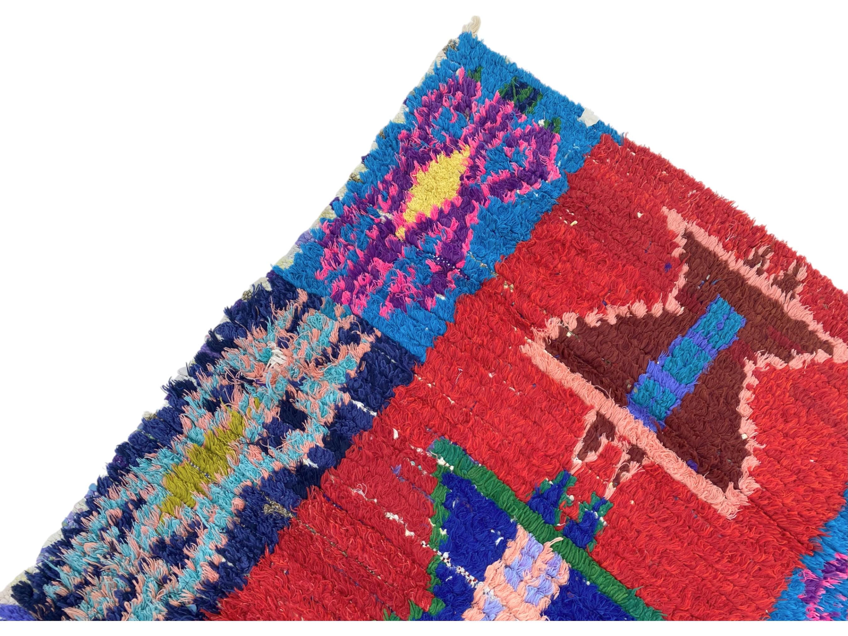 【希少・手織り】モロッコ製 ベルベルラグ／ハンドメイド・未使用 ヴィンテージ モロッコ ベルベルラグ：カラフルな幾何学模様の小