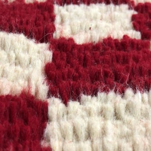 Red and white checkered rug, large moroccan berber checker area rug, morocco checkerboard rug, modern kitchen rug. image 2