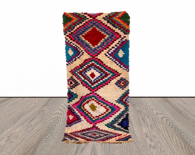 Moroccan vintage Berber shag rug runner, 3x7 ft Azilal woven runner rug!