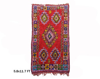 Grand Tapis Berbère Marocain Vintage - 6x12 Ft - Laine Tissée Main - Motifs Boho