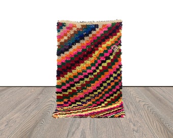 Moroccan vintage narrow colorful Rugs, 3x5 Berber Checkered Small runner rug