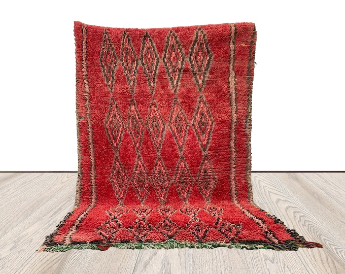 Bohemian Home rugs, Moroccan Berber faded red Rug, 4x7 ft Vintage area Rug.