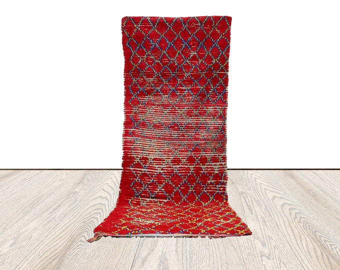 3 x 8 ft Berber woven red Rug, Moroccan cotton vintage Rug,