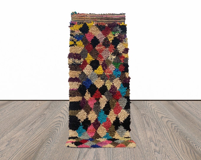 4x3 Colorful Diamond Boucherouite Runner Rug.