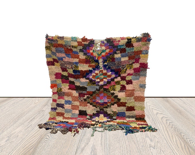 Moroccan Berber old woven rug,Vintage bohemian home rug, 4x6 ft Colorful Boucherouite runner rug