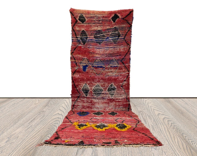 3 x 12 ft vintage long runner rug, berber moroccan woolen rug.