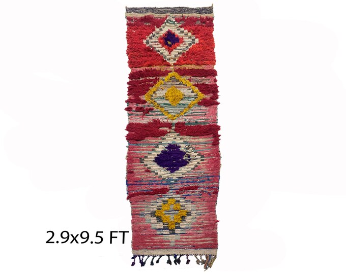 Diamond Berber rug runner 3x9.5, Vintage colorful runner rug.