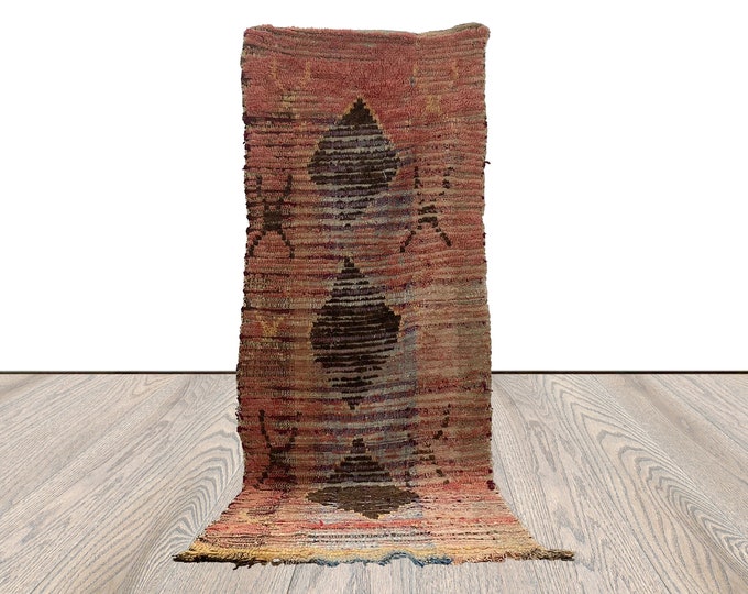 moroccan berber narrow runner rug, 3x8 ft vintage woven shag rug.