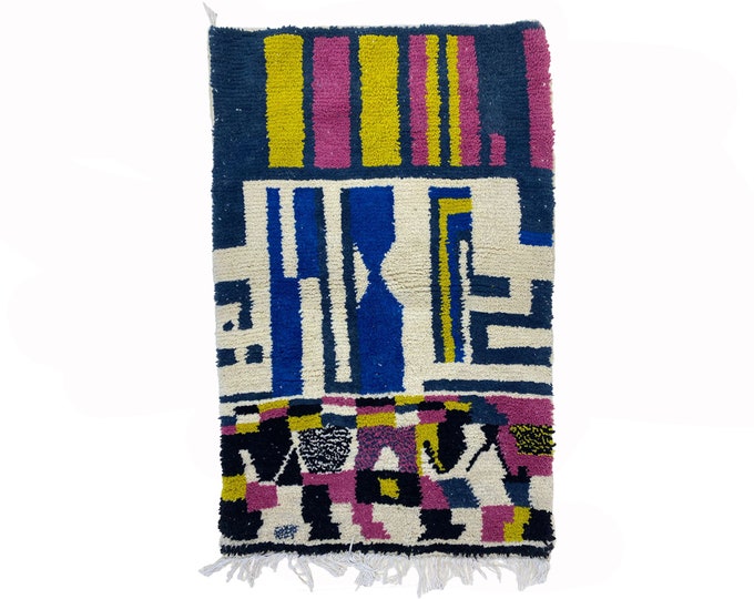 Handmade Custom Area Rug: Unique Moroccan Berber rug, colorful wool rug.