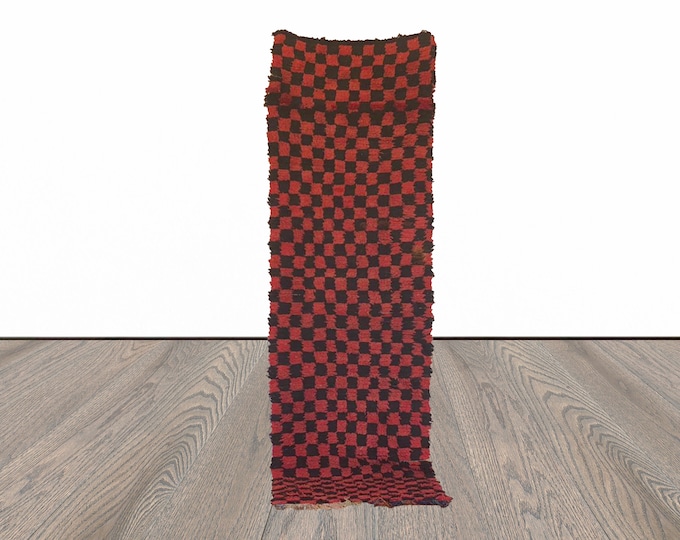 Vintage Moroccan checkered runner rug 3x10 ft!