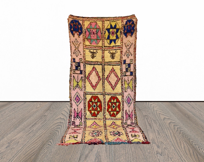 Vintage Moroccan Boucherouite runner Rug 4x9.