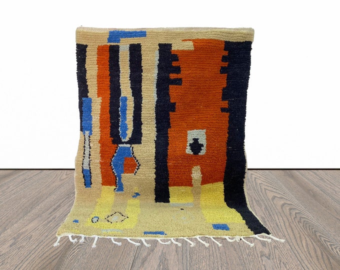 4x5 Moroccan Abstract Wool Area Rug.