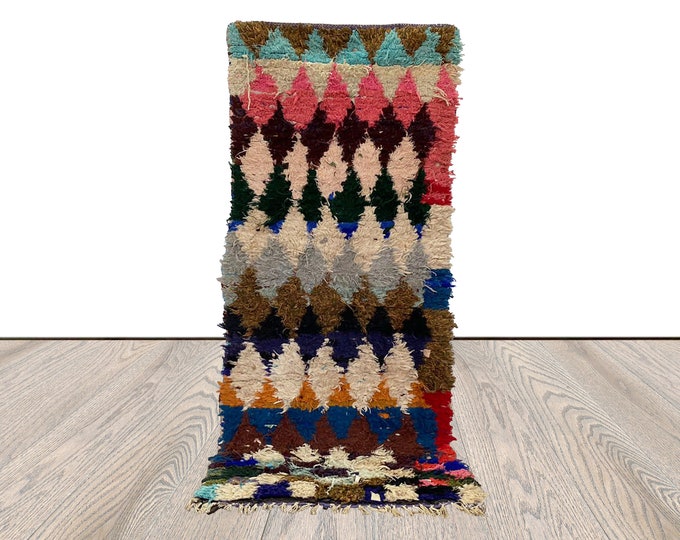 3x6 ft Berber azilal vintage Rug. Moroccan Colorful Dimond runner Rugs.