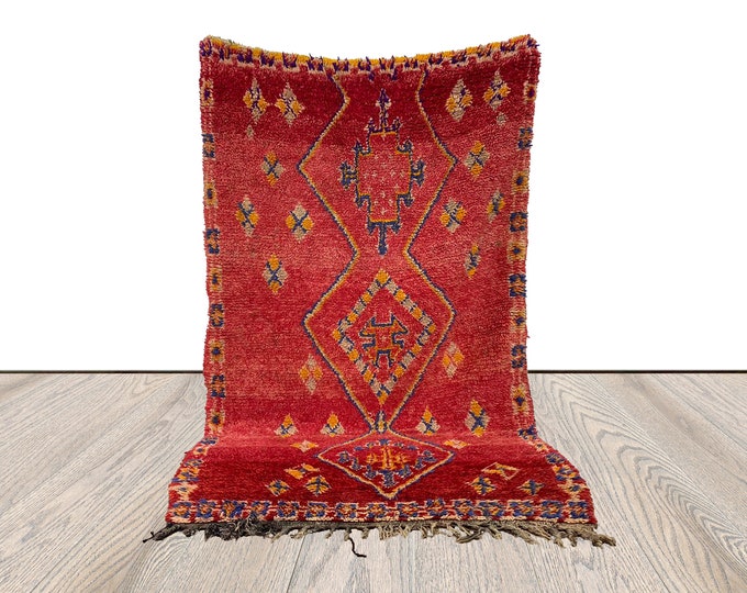 moroccan faded red old rug, 3 x 7 feet, moroccan berber woolen area rug.