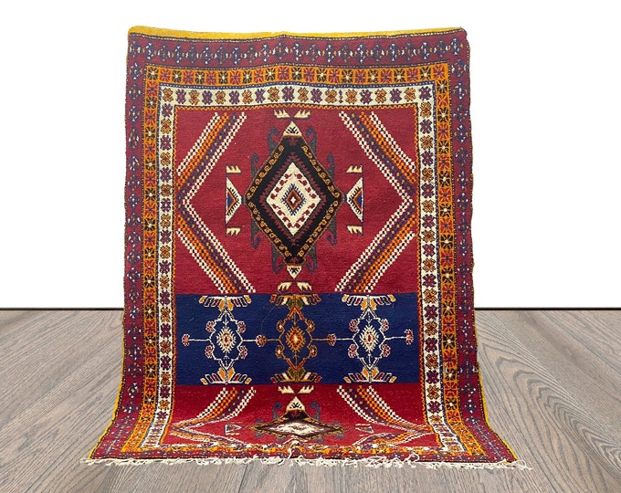 Extra large Berber vintage moroccan carpet 6x9, Bohemian vintage Unique Red Rug.