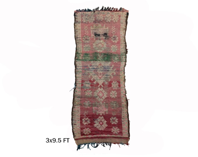 3x10 Long Moroccan Vintage Used Runner Rug: Wool Worn Rug Runner!