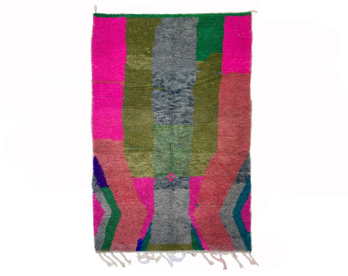 Hand Knotted Moroccan Wool Berber Area Rug, Vibrant Custom Kitchen rug!