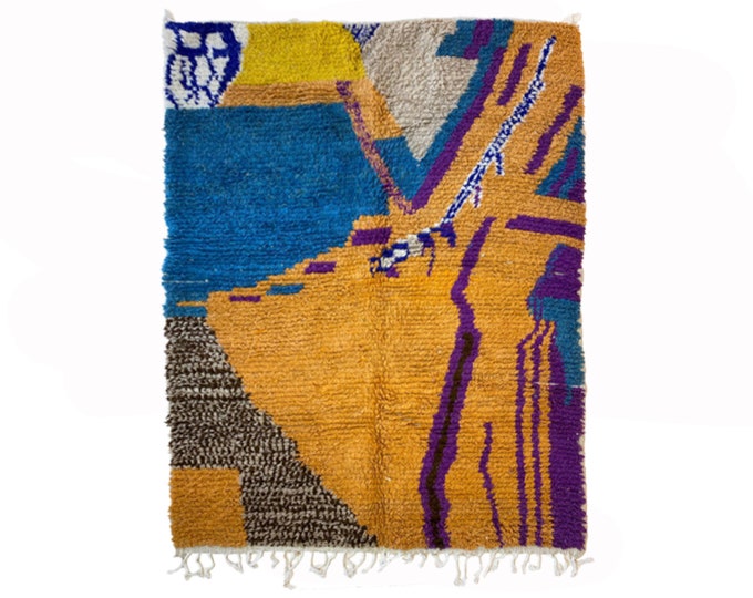 Moroccan Inspired Handwoven Wool Rug for Living Room, Custom Boho Design.