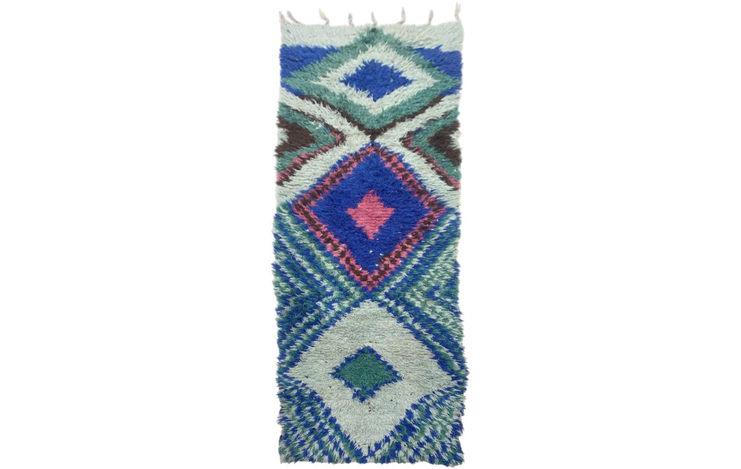 ヴィンテージ　モロッコ ラグ ヴィンテージ モロッコ ランナーラグ：3x8 ハンドノット ダイヤモンド