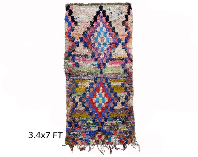 Moroccan colorful rugs 3x7, vintage Berber area rug.