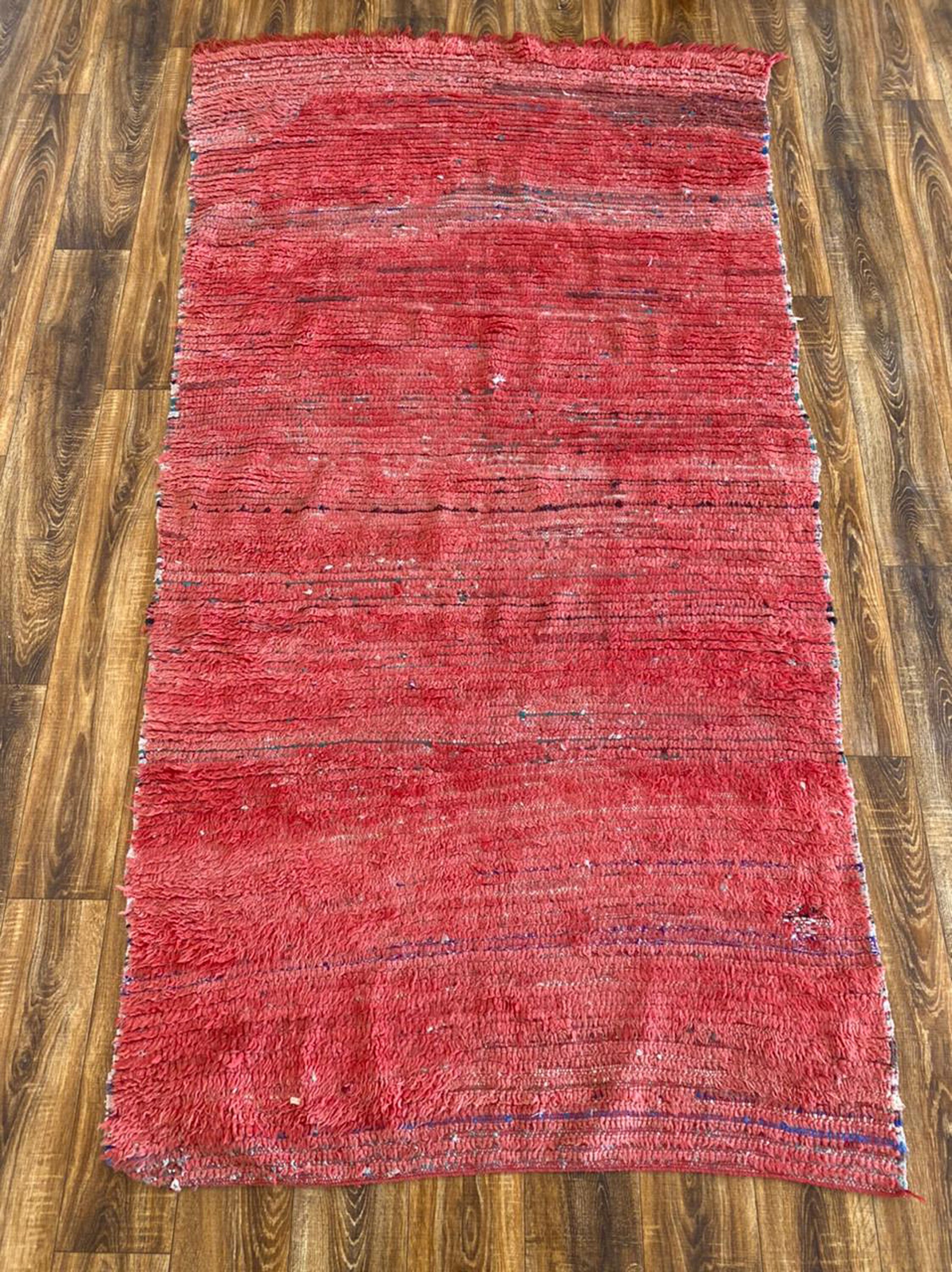 5x8 Solid red large handwoven Moroccan area Rug, vintage Berber area Rug.
