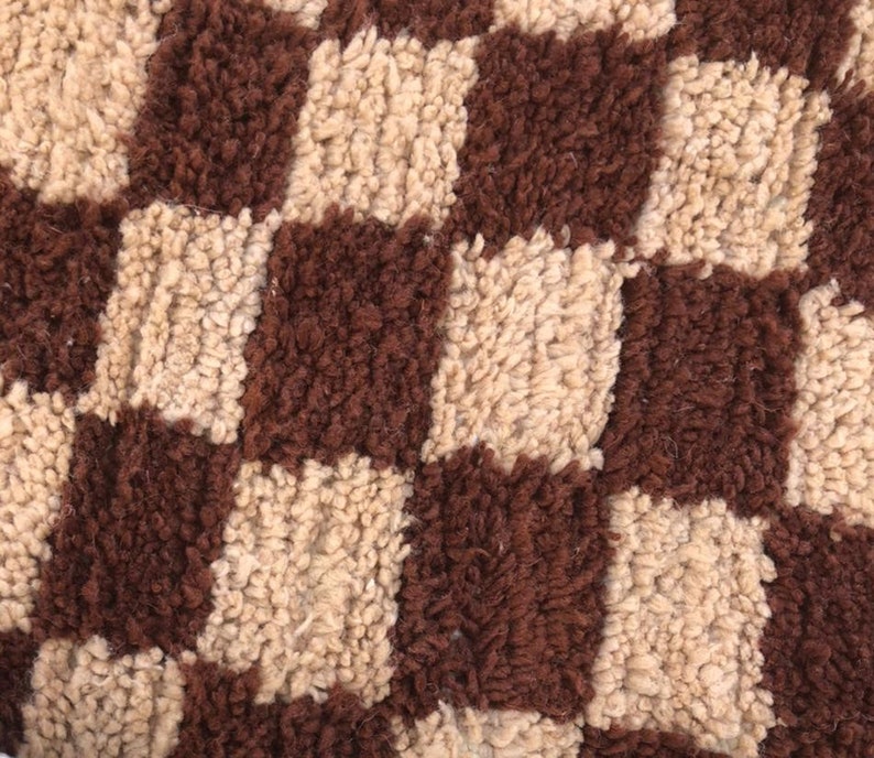 Moroccan checkered Pouf, Berber checker square Ottoman Brown and cream