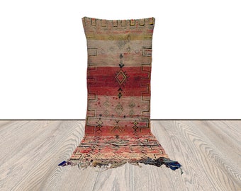 3x9 ft Faded Wool Rug, Vintage Moroccan narrow runner Rug.